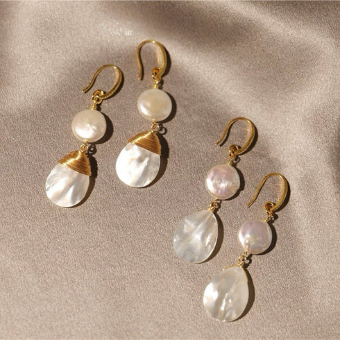 Handmade Teardrop Shell Baroque Pearl Earrings